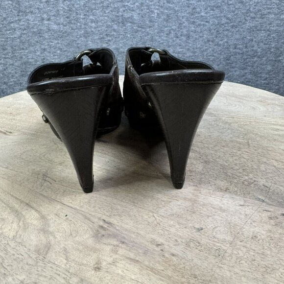 Cole‎ Haan Womens Brown Suede Wooden Mules Heels Clogs Studded Size 7 B - Picture 6 of 10